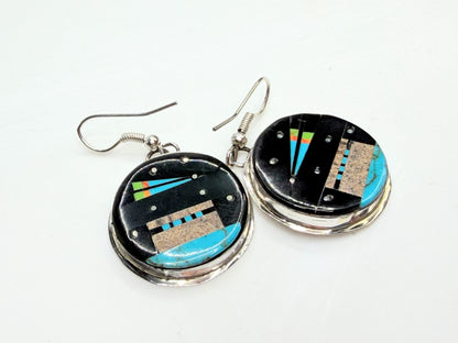 Vintage Gilbert Smith Navajo Sterling Silver Inlay Galaxy Earrings JR1329