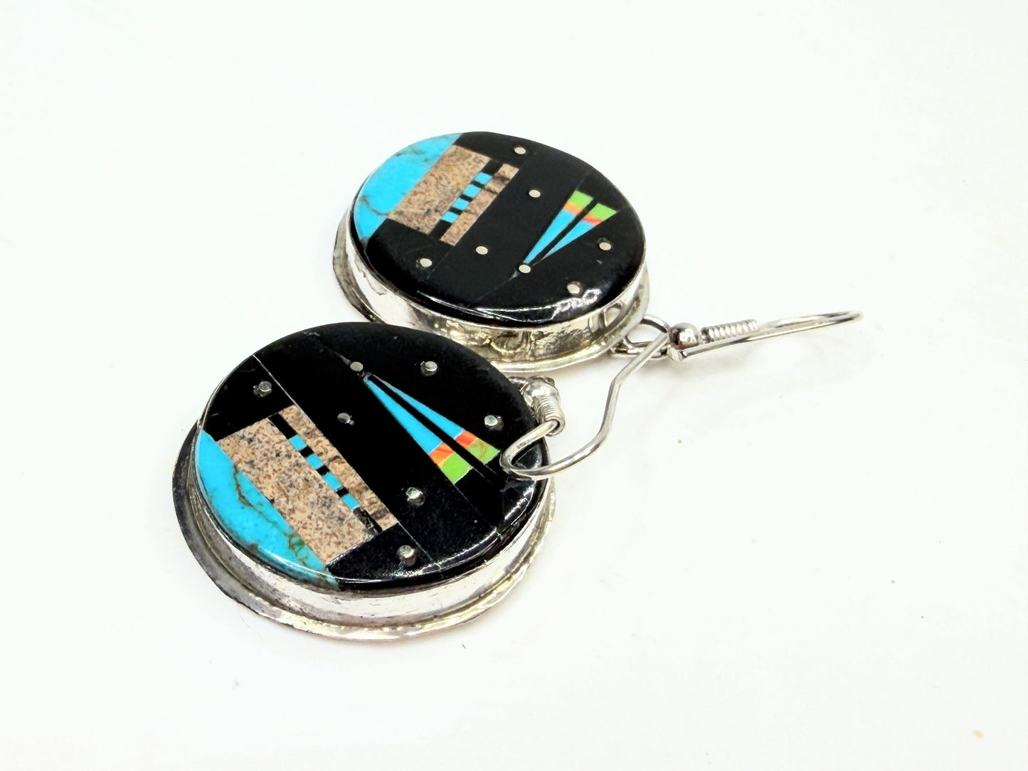 Vintage Gilbert Smith Navajo Sterling Silver Inlay Galaxy Earrings JR1329