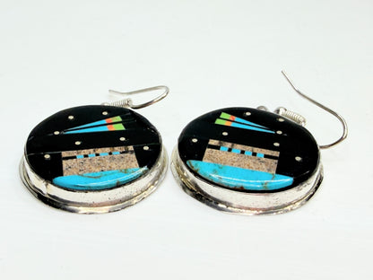 Vintage Gilbert Smith Navajo Sterling Silver Inlay Galaxy Earrings JR1329