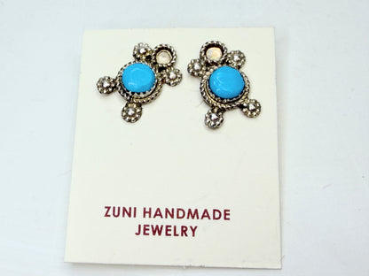 Vintage Zuni Handmade Sterling Silver Kingman Turquoise Earrings JR1330