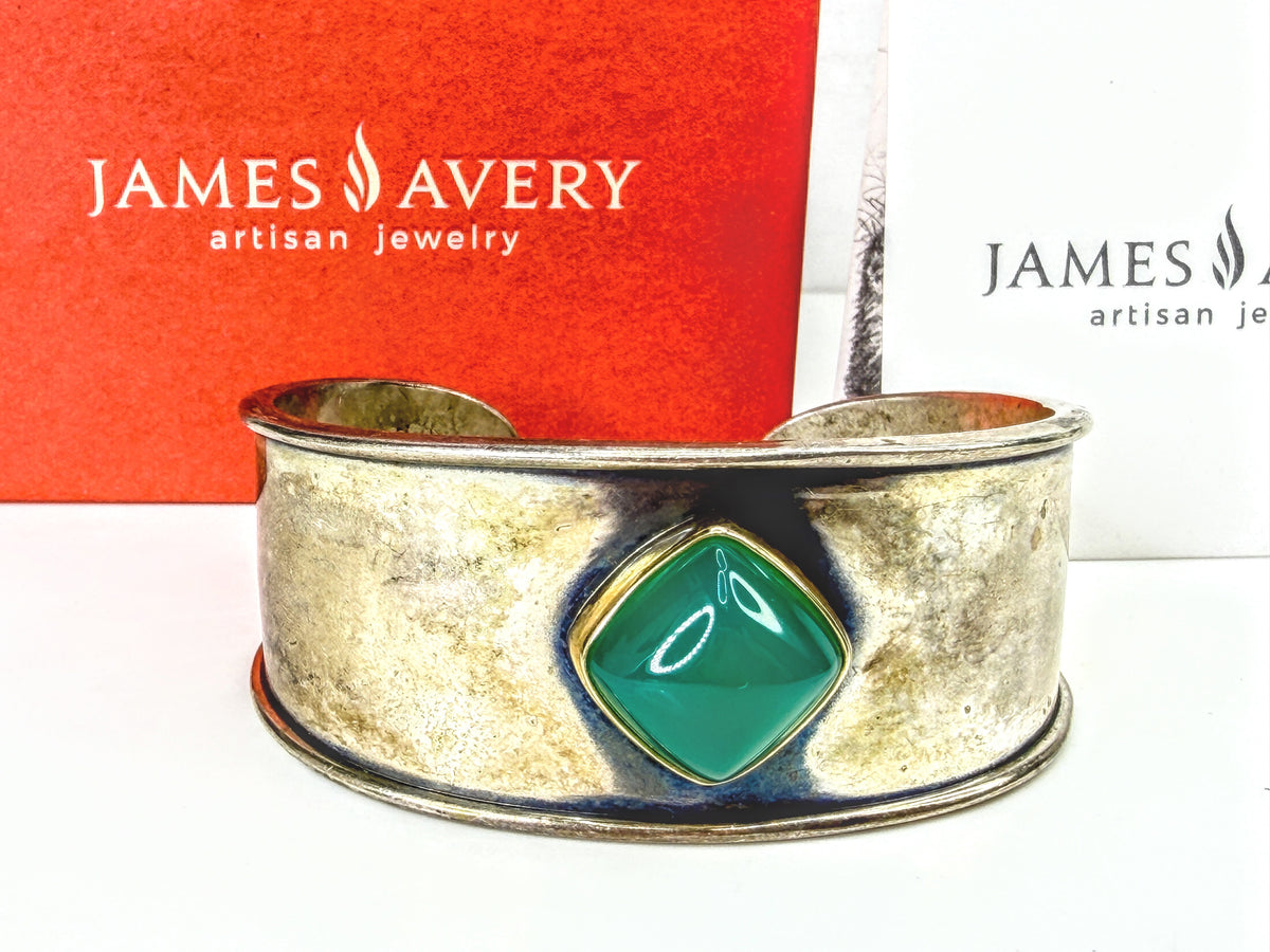 Retired James Avery Green Onyx 14K Sterling Cuff Bracelet 61.7g 6.5"x 7/8 JR2058