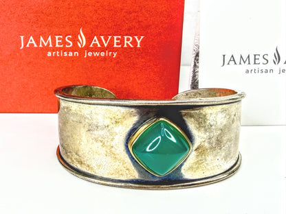 Retired James Avery Green Onyx 14K Sterling Cuff Bracelet 61.7g 6.5"x 7/8 JR2058