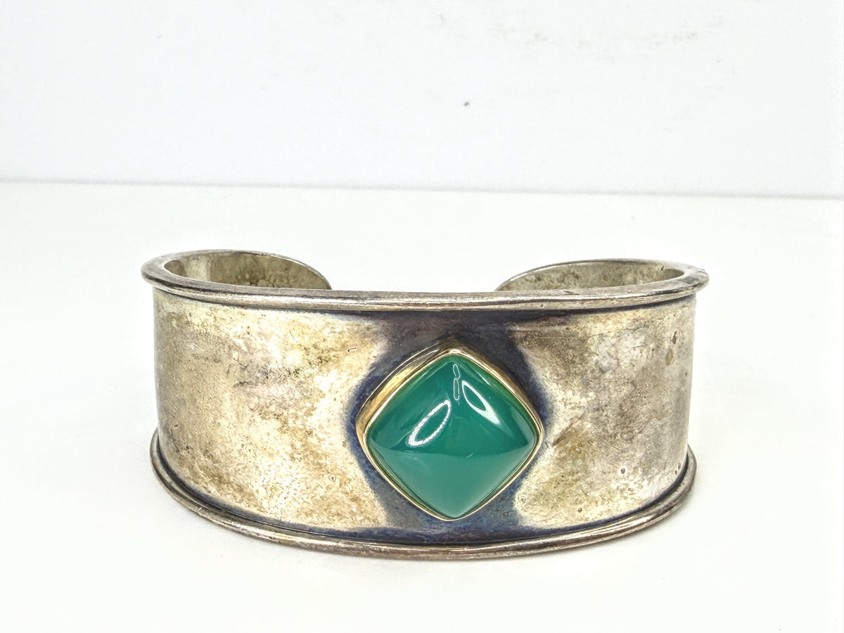 Retired James Avery Green Onyx 14K Sterling Cuff Bracelet 61.7g 6.5"x 7/8 JR2058
