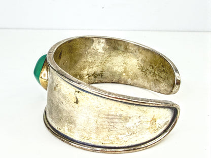 Retired James Avery Green Onyx 14K Sterling Cuff Bracelet 61.7g 6.5"x 7/8 JR2058