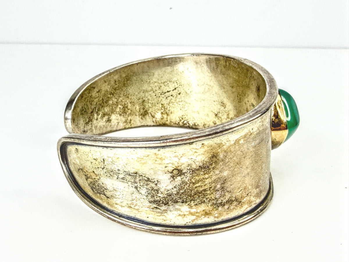 Retired James Avery Green Onyx 14K Sterling Cuff Bracelet 61.7g 6.5"x 7/8 JR2058