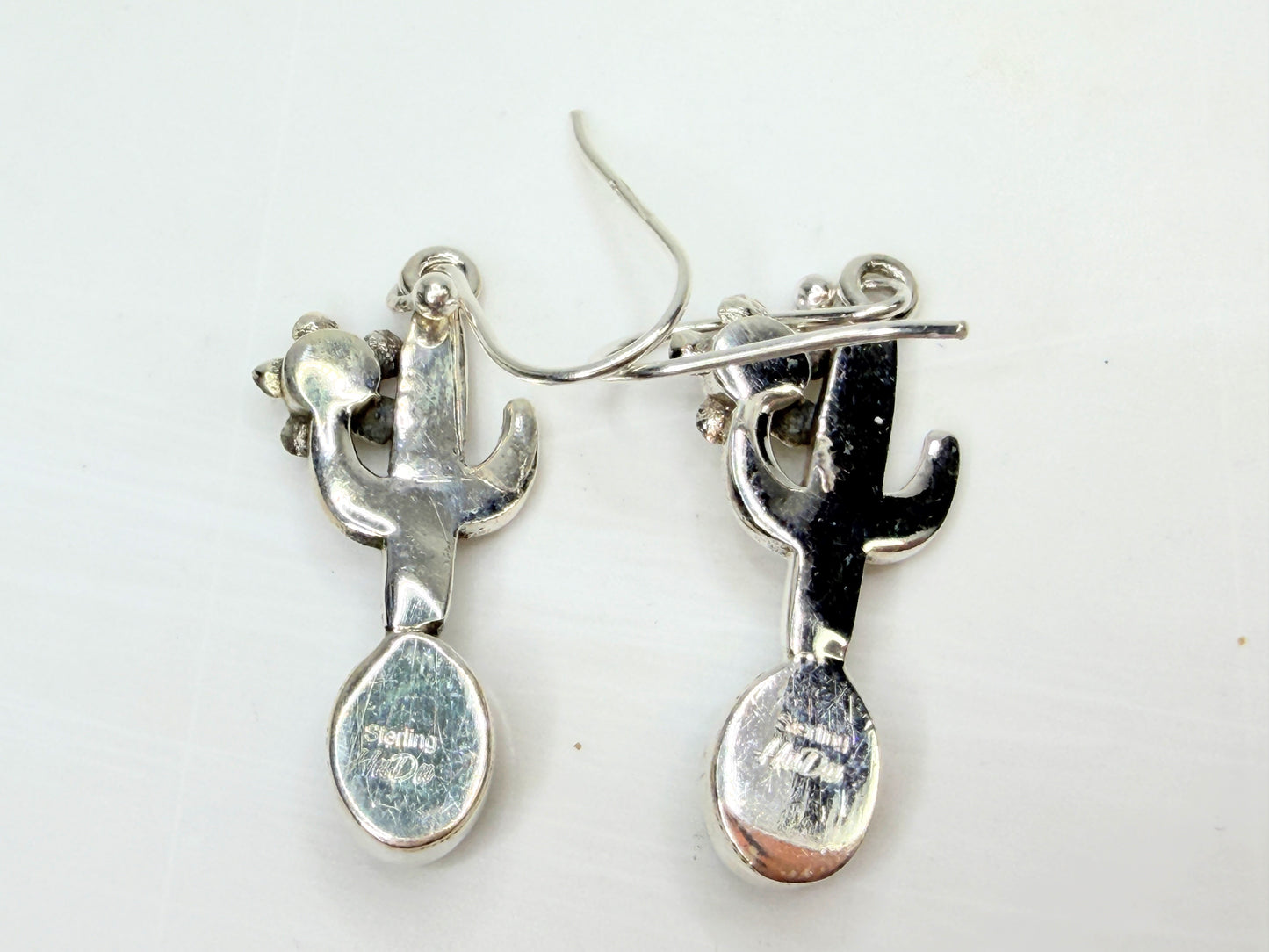 Vintage Hada Collection Kingman Turquoise Sterling Cactus Dangle Earrings JR1331