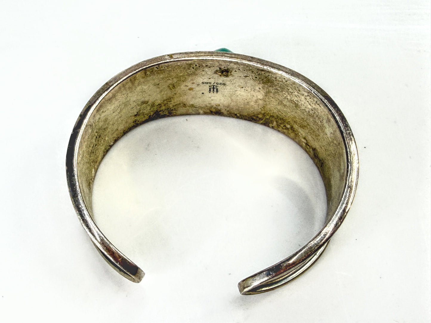 Retired James Avery Green Onyx 14K Sterling Cuff Bracelet 61.7g 6.5"x 7/8 JR2058