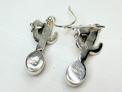 Vintage Hada Collection Kingman Turquoise Sterling Cactus Dangle Earrings JR1331