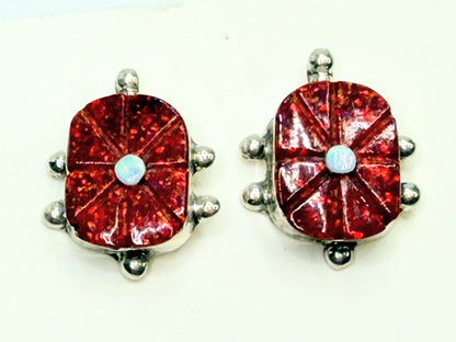 Zuni Sarah Bowannie Sterling Opal inlaid stone new old stock earrings JR1333