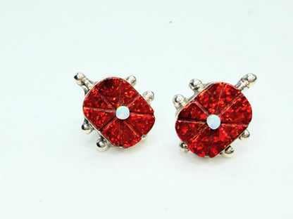 Zuni Sarah Bowannie Sterling Opal inlaid stone new old stock earrings JR1333