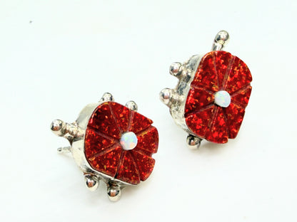 Zuni Sarah Bowannie Sterling Opal inlaid stone new old stock earrings JR1333