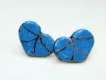 Zuni artist Karen Lalio Denim Lapis Heart Inlay Sterling Earrings New JR1334
