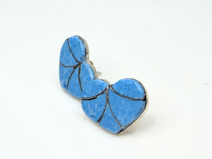 Zuni artist Karen Lalio Denim Lapis Heart Inlay Sterling Earrings New JR1334