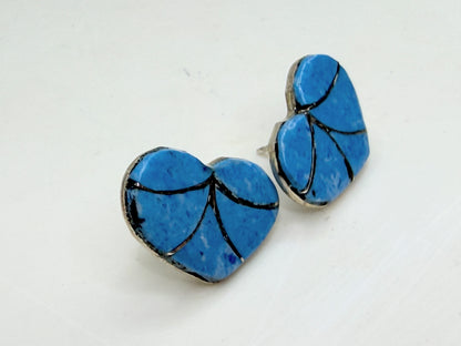 Zuni artist Karen Lalio Denim Lapis Heart Inlay Sterling Earrings New JR1334