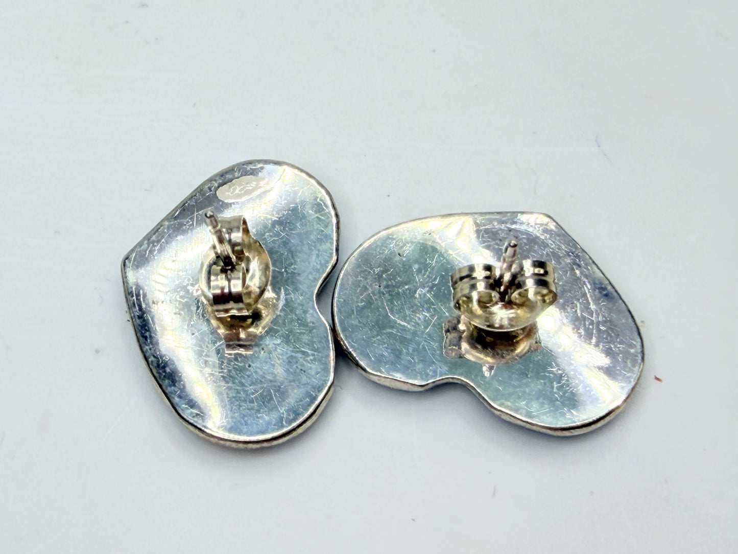 Zuni artist Karen Lalio Denim Lapis Heart Inlay Sterling Earrings New JR1334