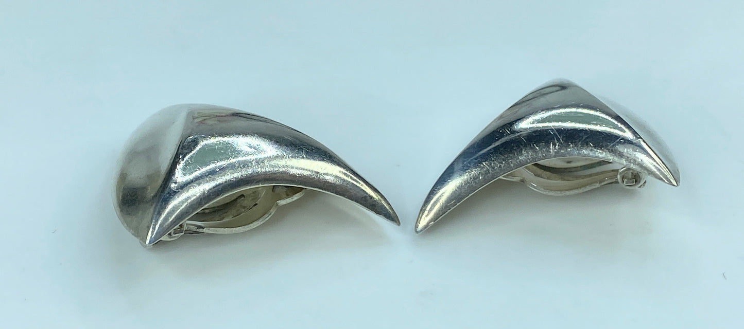 Sterling Silver 925 Lipponia style clip on earrings 1 1/4" x 1" 17.3g JR839