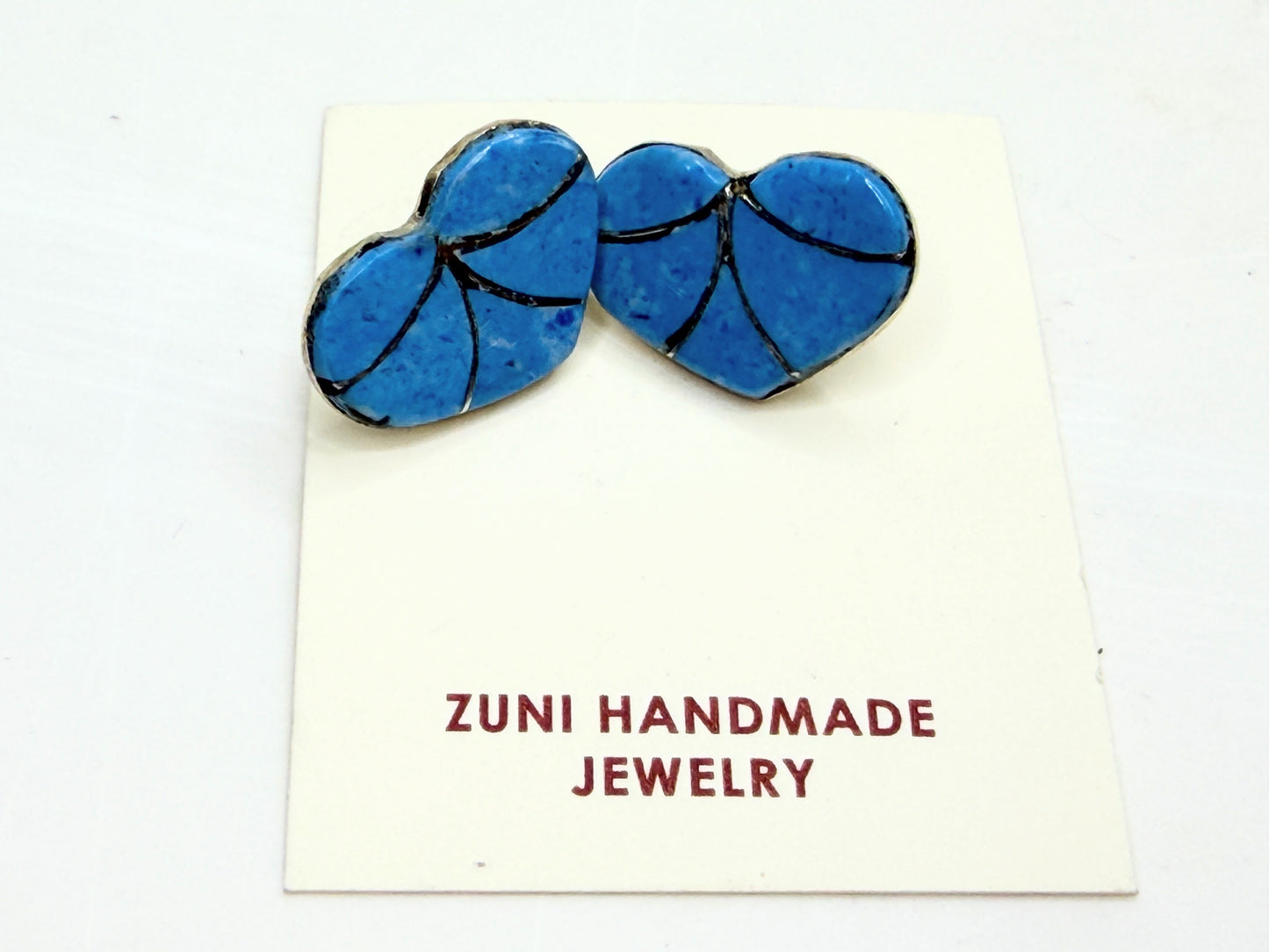 Zuni artist Karen Lalio Denim Lapis Heart Inlay Sterling Earrings New JR1334