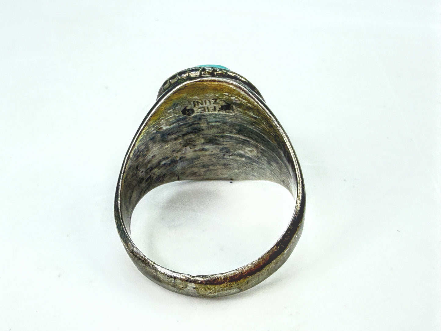 Effie Calavaza Zuni Sterling Turquoise Coral Snake Ring 10.5  7.9g JR2062