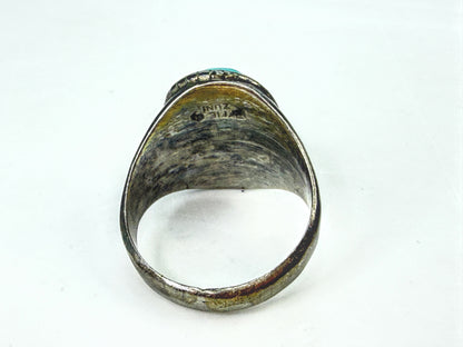 Effie Calavaza Zuni Sterling Turquoise Coral Snake Ring 10.5  7.9g JR2062