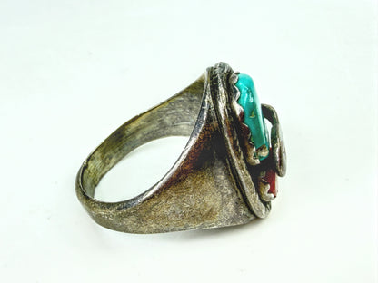 Effie Calavaza Zuni Sterling Turquoise Coral Snake Ring 10.5  7.9g JR2062