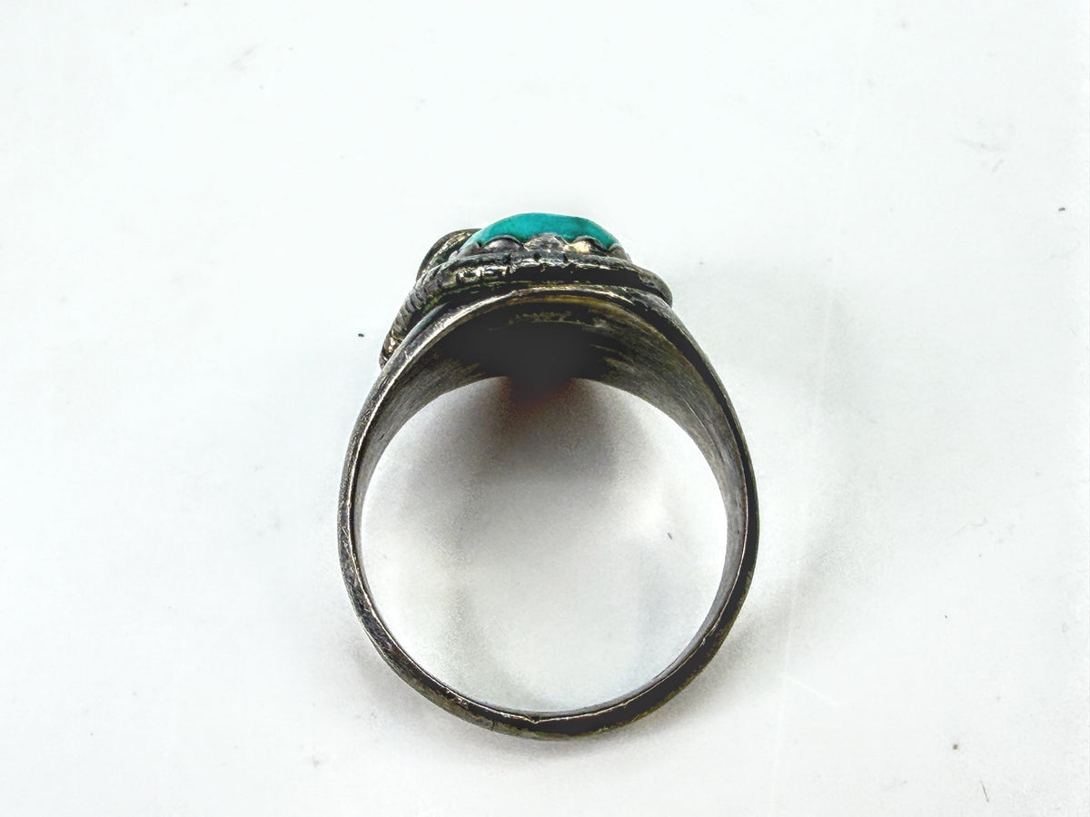 Effie Calavaza Zuni Sterling Turquoise Coral Snake Ring 10.5  7.9g JR2062