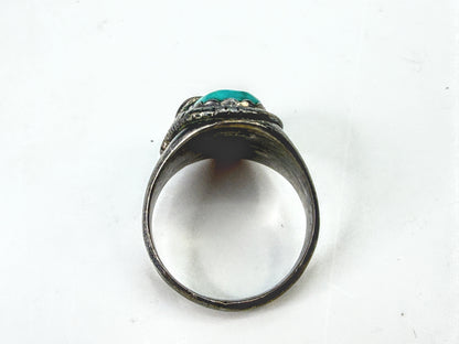 Effie Calavaza Zuni Sterling Turquoise Coral Snake Ring 10.5  7.9g JR2062