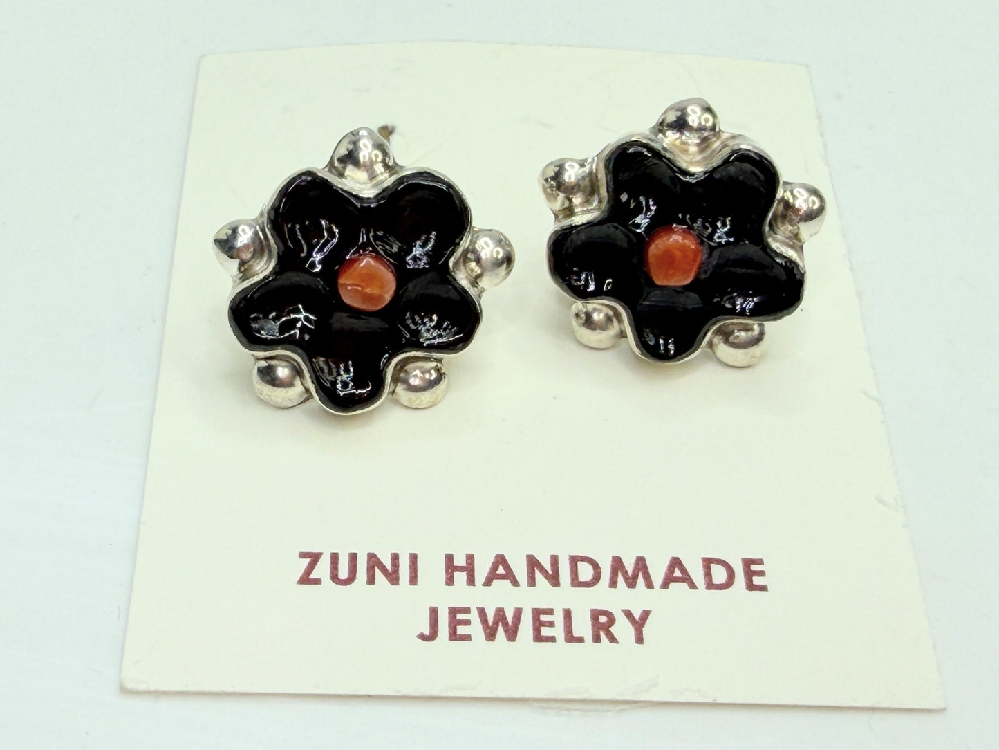 Zuni Floria Shebala Sterling Enamel Floral Coral new Stud Earrings JR1335