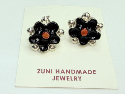 Zuni Floria Shebala Sterling Enamel Floral Coral new Stud Earrings JR1335