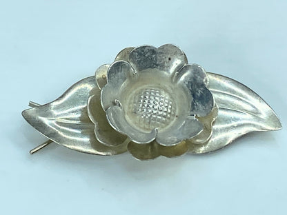 1940s Truart Sterling silver floral barrette 2.25" FLOWERS hair clips 9.2g SS52