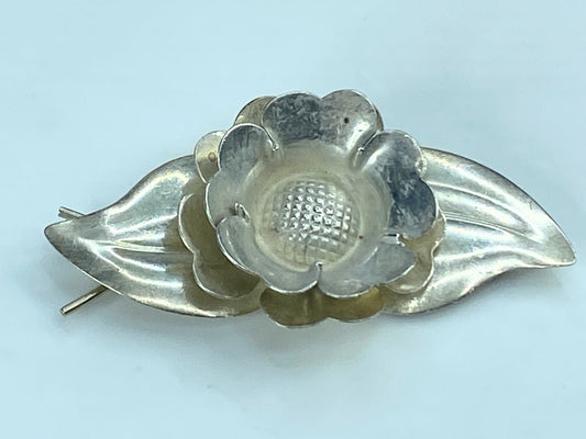 1940s Truart Sterling silver floral barrette 2.25" FLOWERS hair clips 9.2g SS52