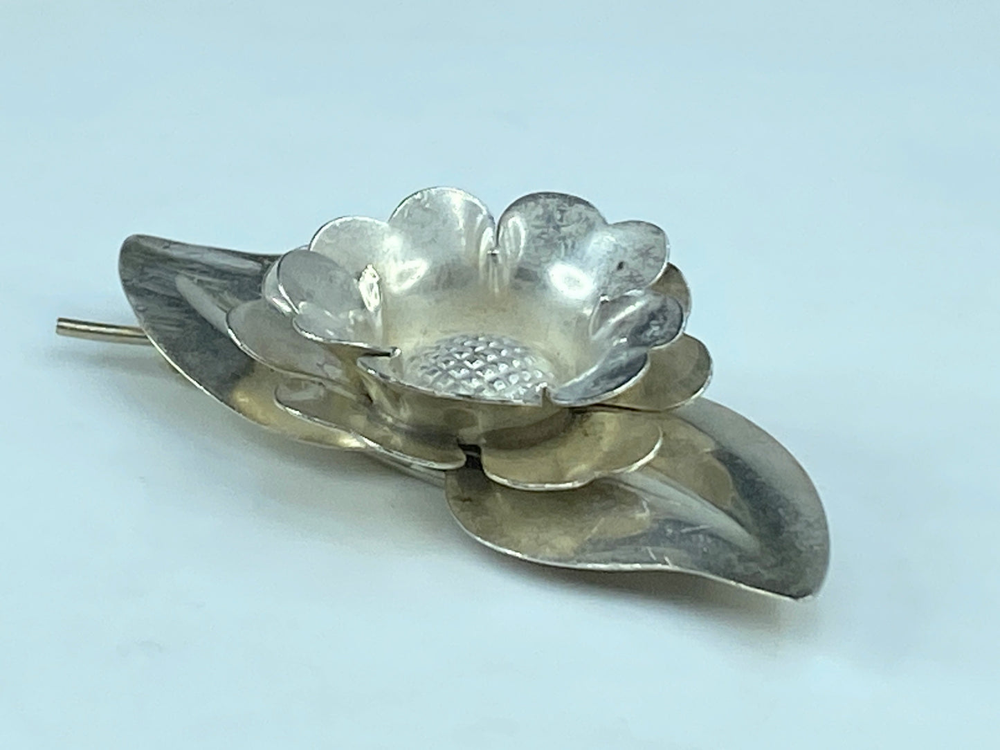1940s Truart Sterling silver floral barrette 2.25" FLOWERS hair clips 9.2g SS52