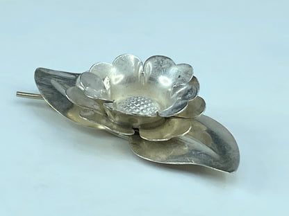 1940s Truart Sterling silver floral barrette 2.25" FLOWERS hair clips 9.2g SS52