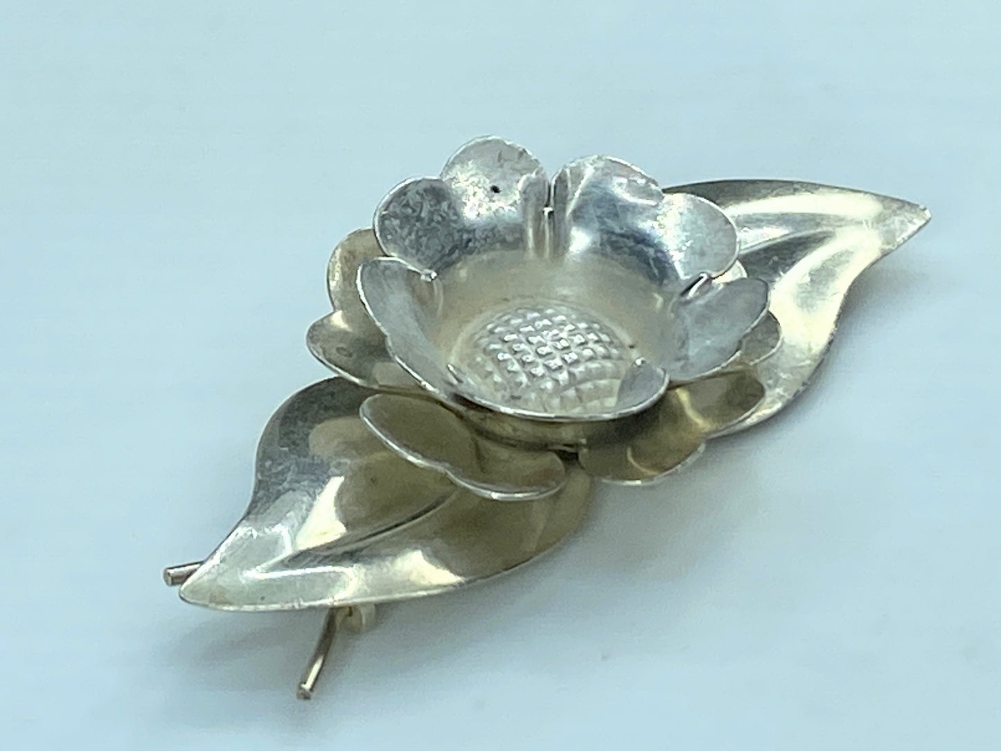 1940s Truart Sterling silver floral barrette 2.25" FLOWERS hair clips 9.2g SS52