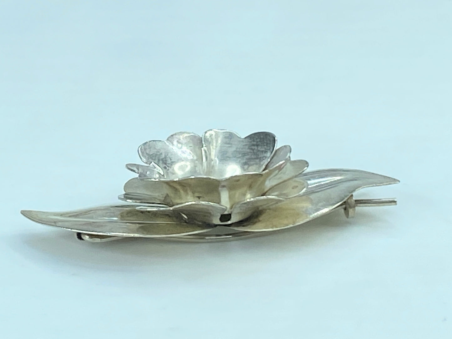 1940s Truart Sterling silver floral barrette 2.25" FLOWERS hair clips 9.2g SS52