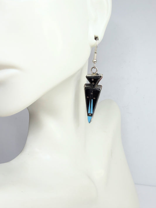 Vintage Navajo Gilbert Smith Kingman Turquoise Inlay Earrings JR1336