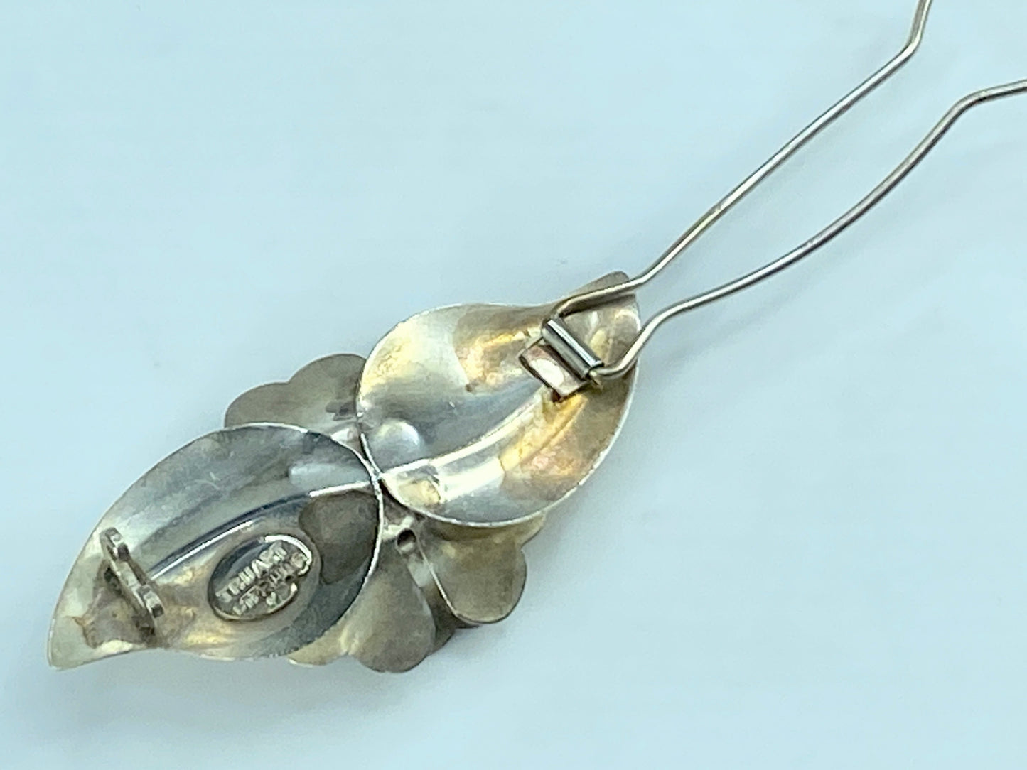 1940s Truart Sterling silver floral barrette 2.25" FLOWERS hair clips 9.2g SS52