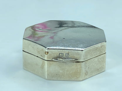 Plain Hexagonal Pill Box 925 Sterling Silver English Hallmarks 13/8" 14g SS89