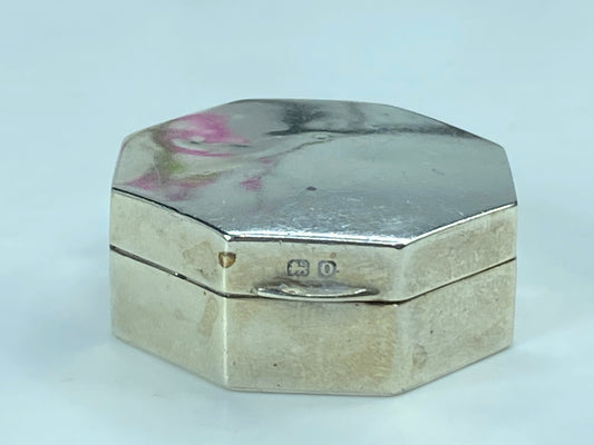 Plain Hexagonal Pill Box 925 Sterling Silver English Hallmarks 13/8" 14g SS89