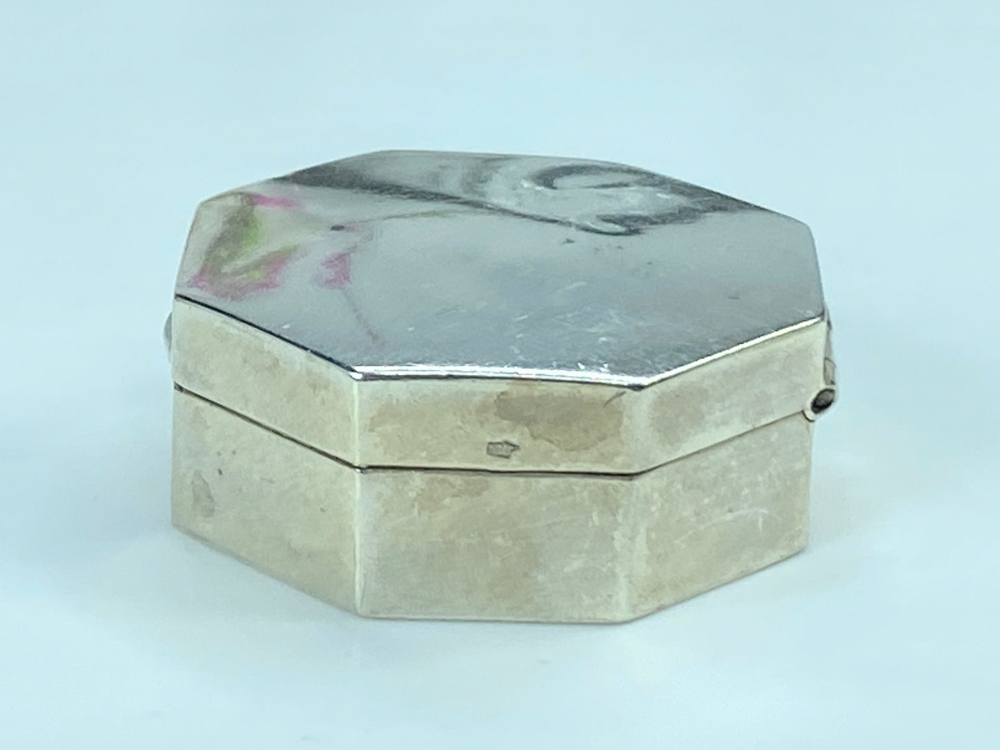 Plain Hexagonal Pill Box 925 Sterling Silver English Hallmarks 13/8" 14g SS89