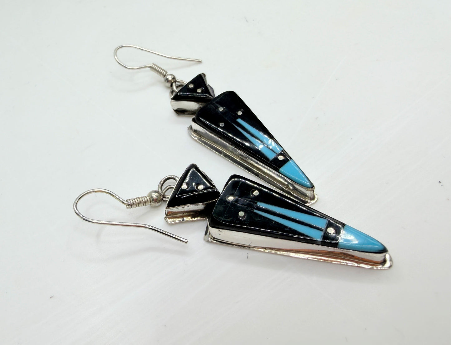 Vintage Navajo Gilbert Smith Kingman Turquoise Inlay Earrings JR1336