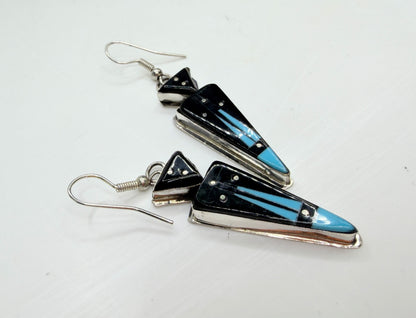 Vintage Navajo Gilbert Smith Kingman Turquoise Inlay Earrings JR1336