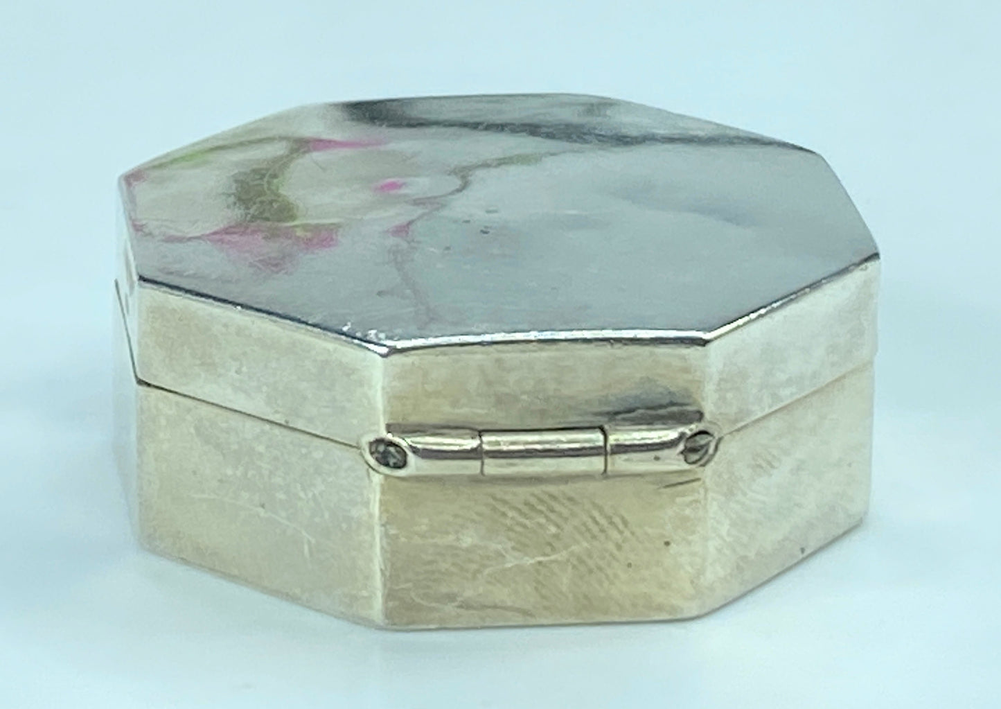 Plain Hexagonal Pill Box 925 Sterling Silver English Hallmarks 13/8" 14g SS89