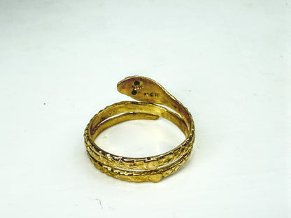 Antique 10K Gold Double Coil Snake Ring Ruby Eyes Size 7 2.5g JR2064