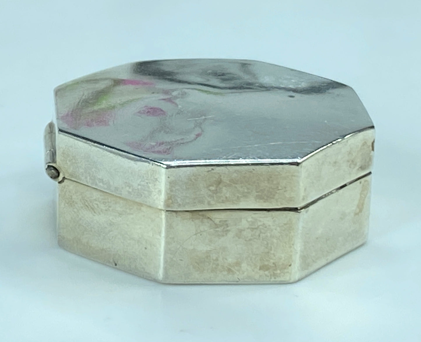 Plain Hexagonal Pill Box 925 Sterling Silver English Hallmarks 13/8" 14g SS89