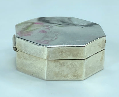 Plain Hexagonal Pill Box 925 Sterling Silver English Hallmarks 13/8" 14g SS89