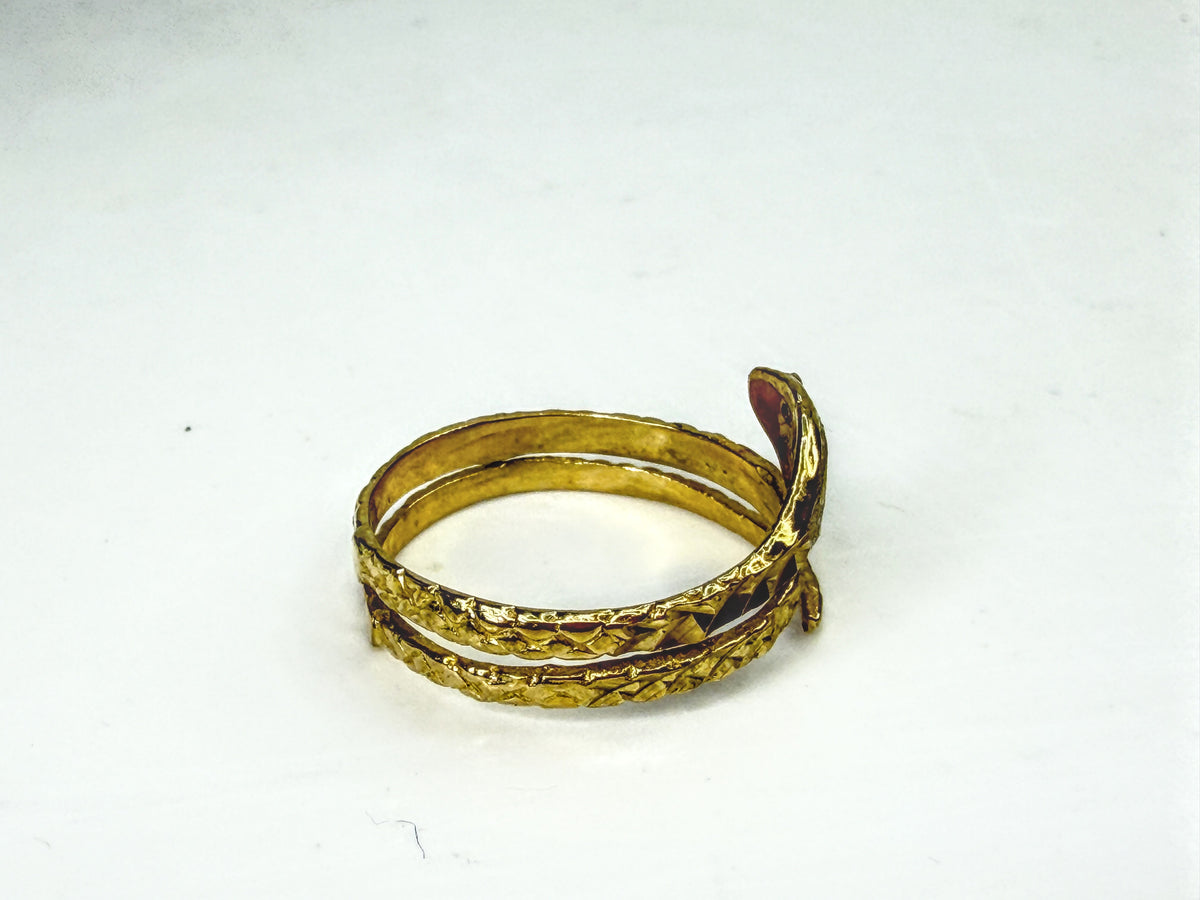 Antique 10K Gold Double Coil Snake Ring Ruby Eyes Size 7 2.5g JR2064