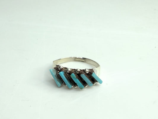 Zuni Cleuts Lamy Kingman Turquoise Needle handmade sterling Ring JR1337