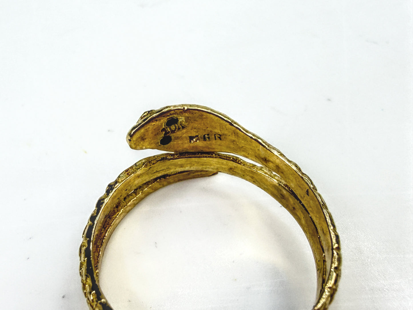 Antique 10K Gold Double Coil Snake Ring Ruby Eyes Size 7 2.5g JR2064