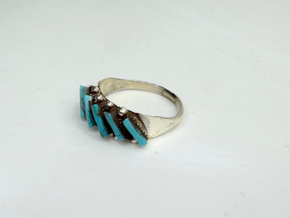 Zuni Cleuts Lamy Kingman Turquoise Needle handmade sterling Ring JR1337