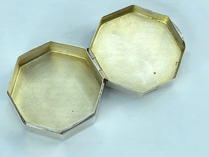 Plain Hexagonal Pill Box 925 Sterling Silver English Hallmarks 13/8" 14g SS89